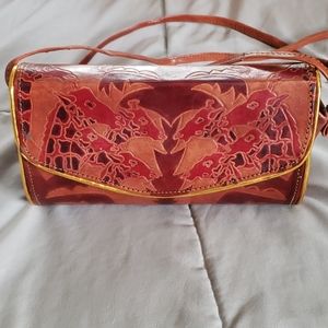 Vintage Giraffe Embossed Leather Bag